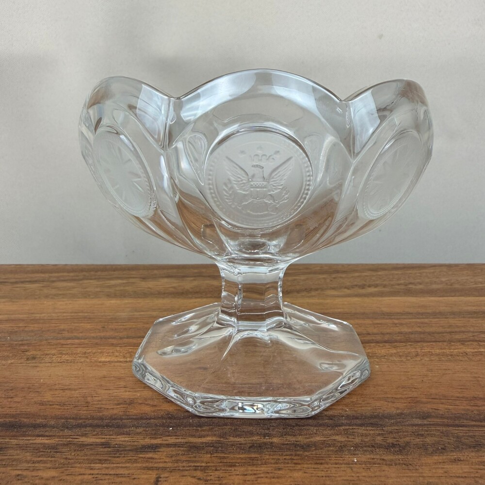 Vintage Fostoria Glass American Coin Clear Frosted 1886 Footed Candy Bowl